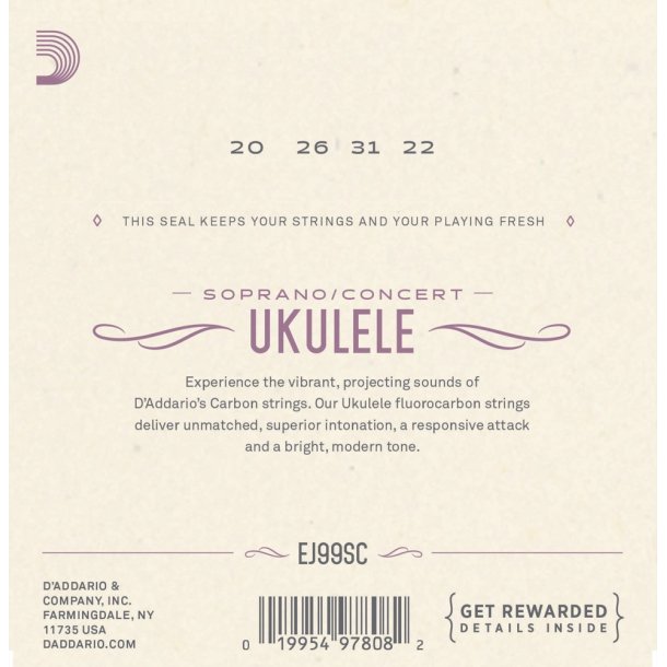 D'Addario EJ99SC Ukulele Sopran/Concert FluoroCarbon